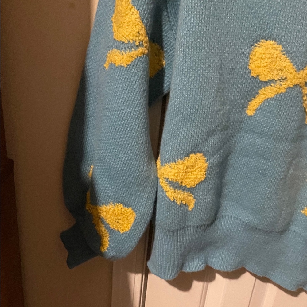 POL Women's Teal Sweater with Yellow Bow Details - Picture 4 of 10
